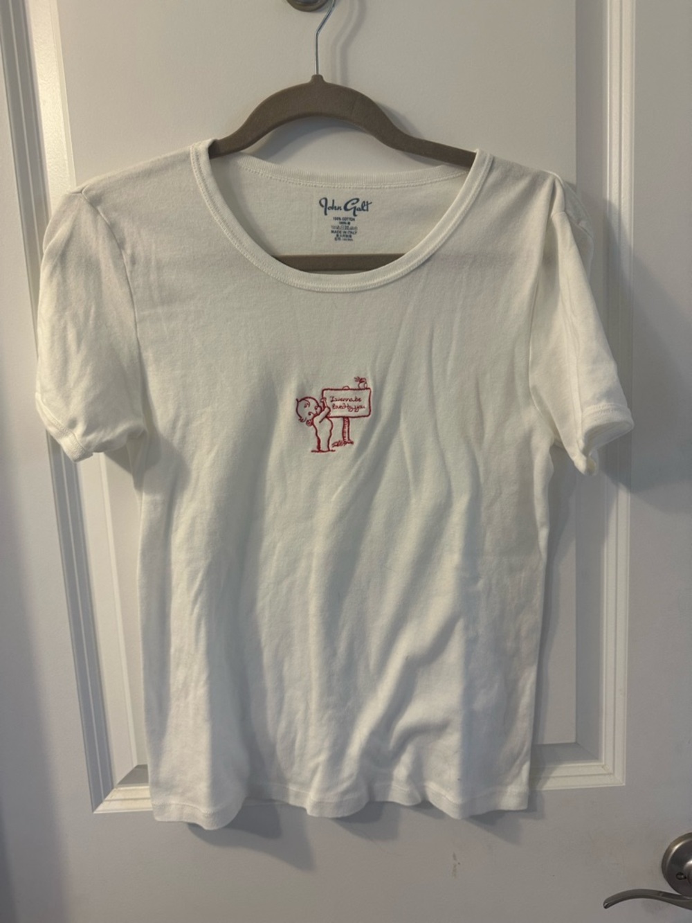 Brandy Melville White Embroidered Short Sleeve Tee